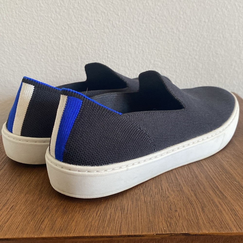 Rothy’s The Sneaker Black Round Toe Racerstripe Slip On Shoes, Women’s 7